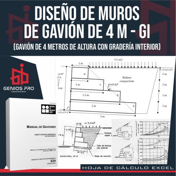 Diseño de Muros de Gavión de 4 m de Altura con Gradería Interior 
